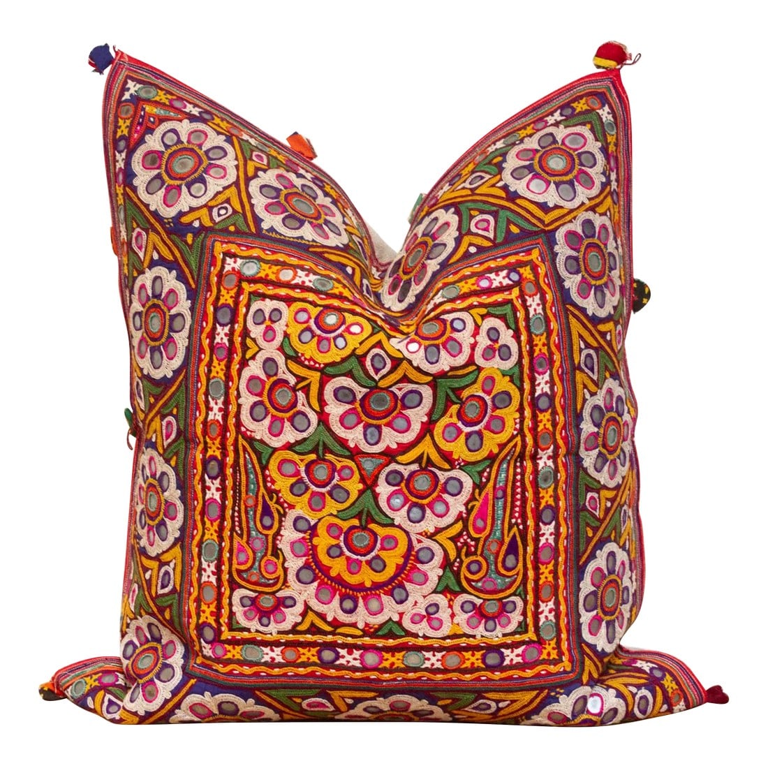 Amyra Rajasthani Embroidered Decorative Pillow: Our antique embroidered decorative pillow cover is crafted by the skilled pastoralists of Upper Sind, know as the finest domestic embroiderers in the subcontinent. Embellished with fine sisha