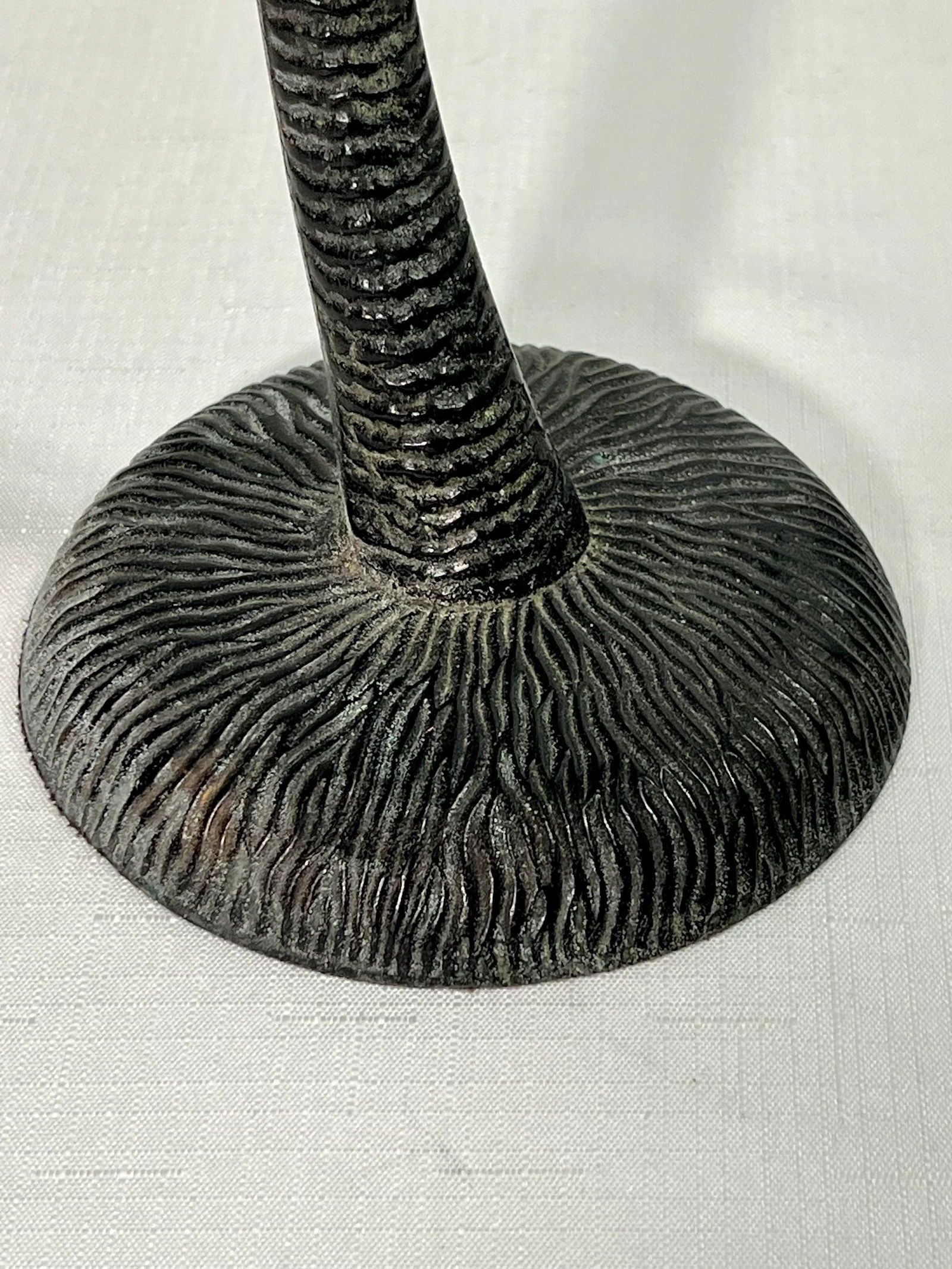 Vintage Coastal Patinated Brass Palm Tree Candlestick Holder - 2