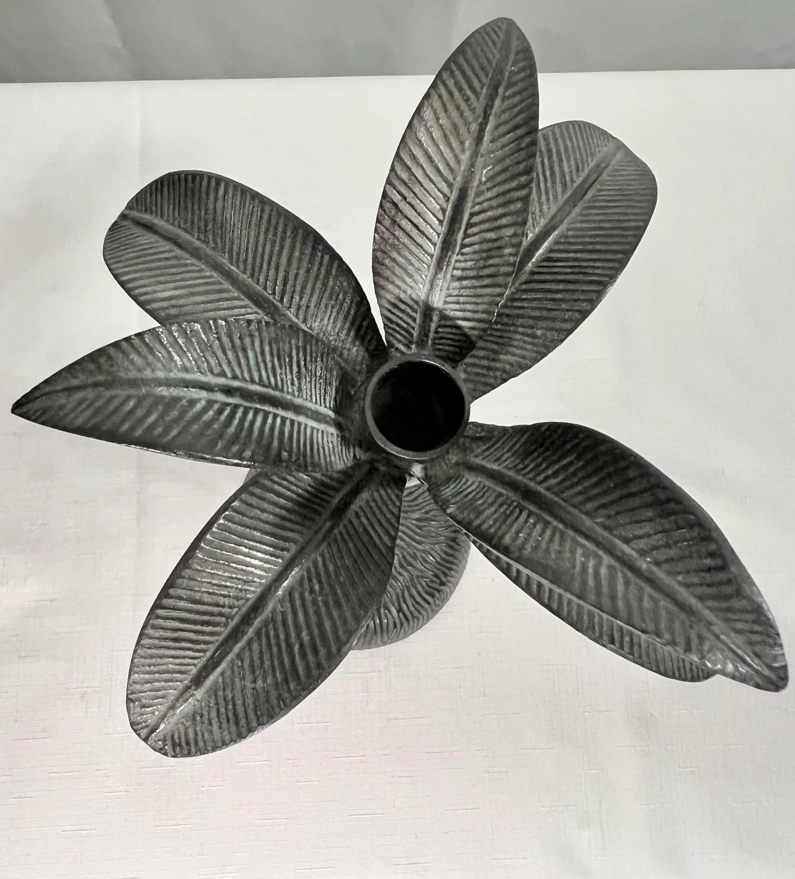 Vintage Coastal Patinated Brass Palm Tree Candlestick Holder - 5