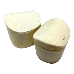 Antique Carved Horn Trinket Pill Boxes - a Pair