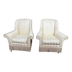 Lillian August Fringe Off-White Lounge Chairs - a Pair