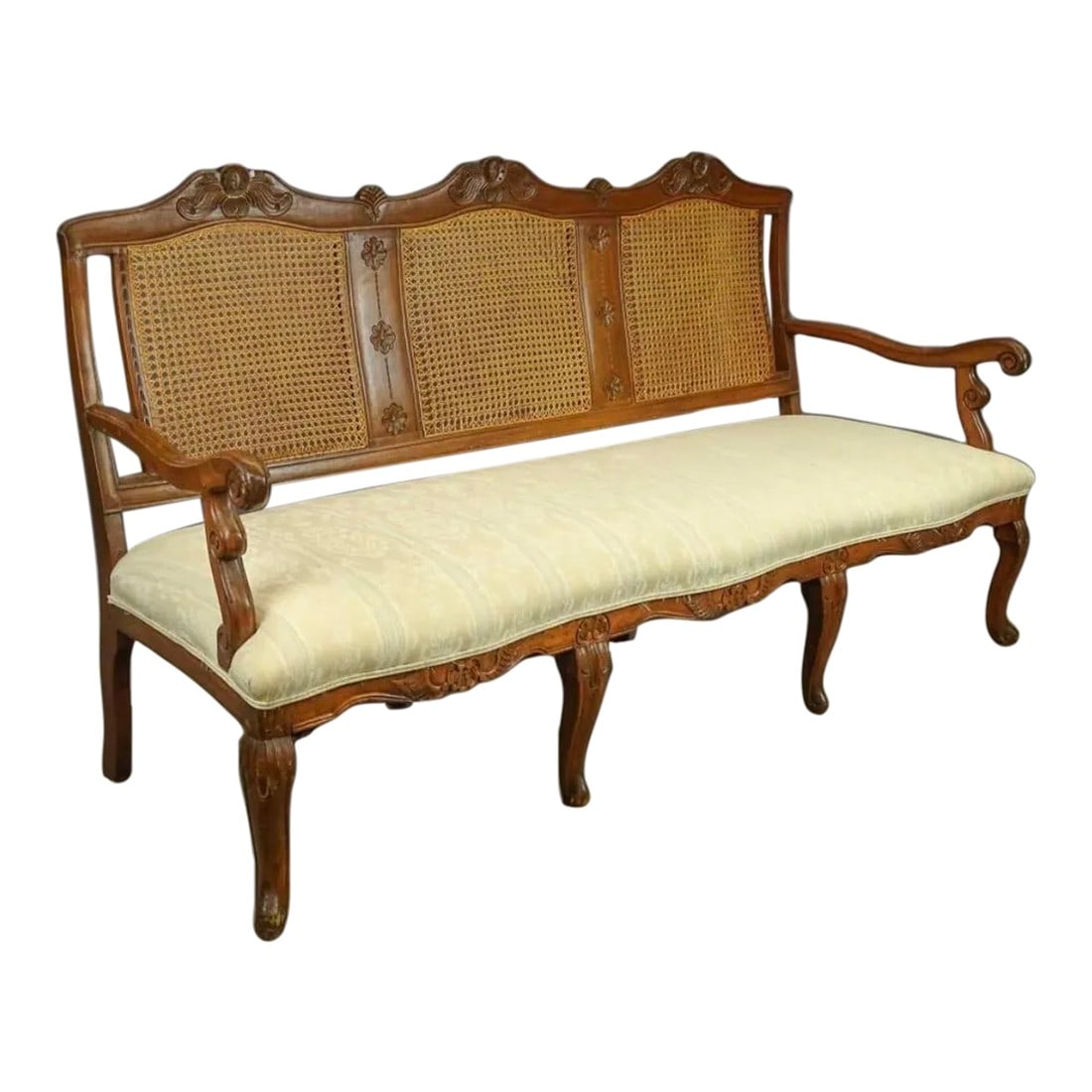 French Louis XV Style Walnut Caned Settee or Sofa (1 of 4)