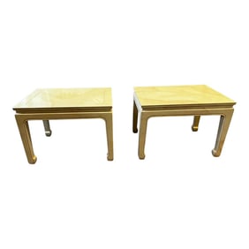 1990s Henredon Hollywood Regency Faux Goatskin Side Tables - Set of 2