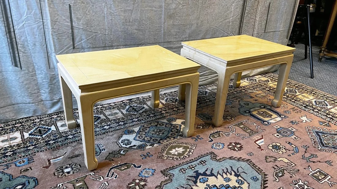 1990s Henredon Hollywood Regency Faux Goatskin Side Tables - Set of 2 - 3