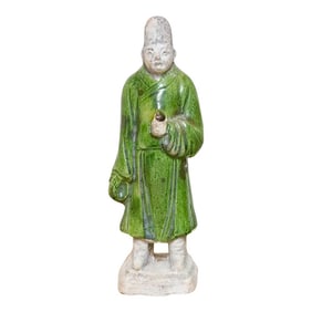 Vintage Terracotta Green Glazed Attendant