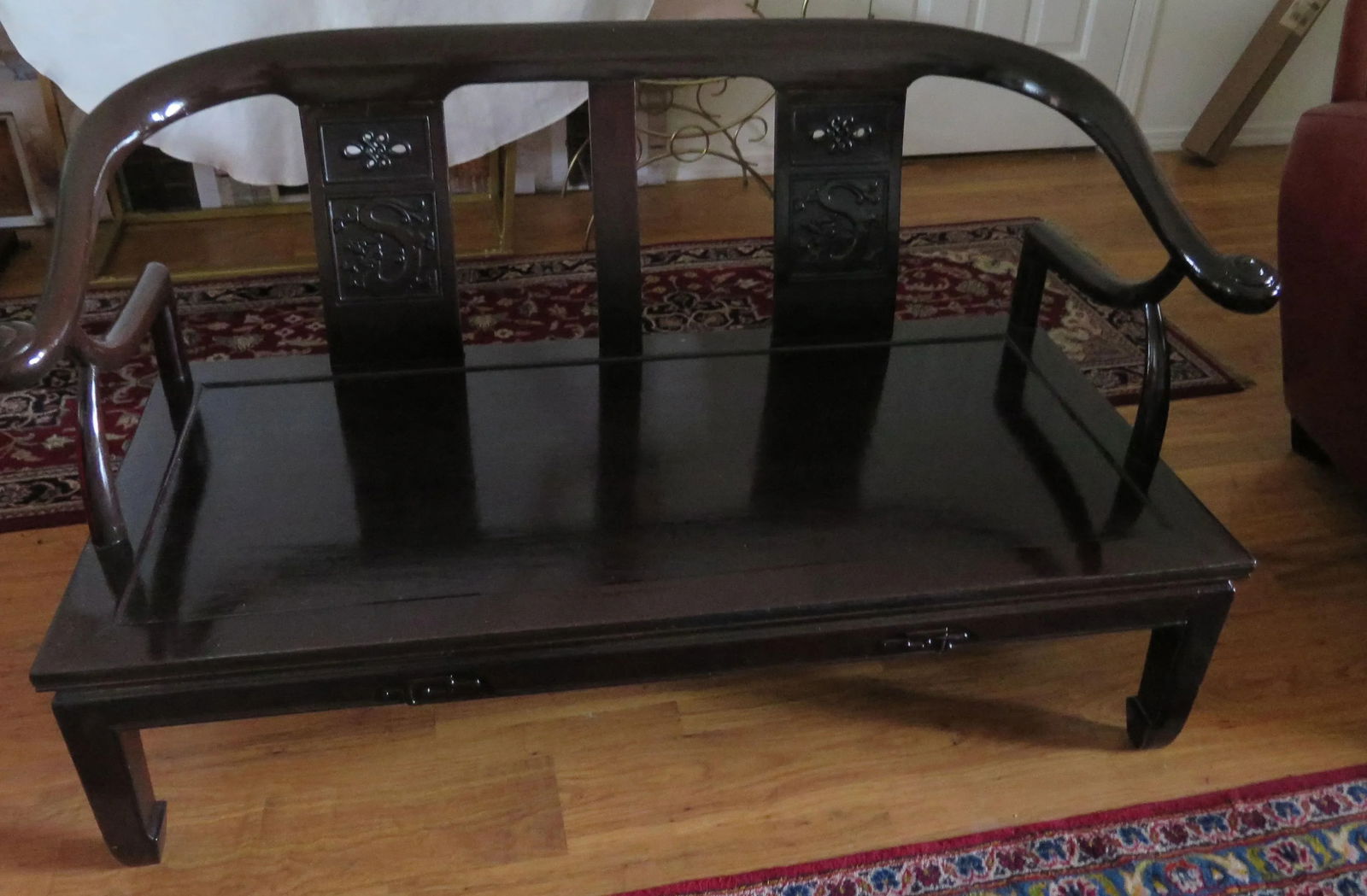 1950s Mid-Century Chinoiserie Cherry Wood Settee/Bench in the Manner of James Mont - 9