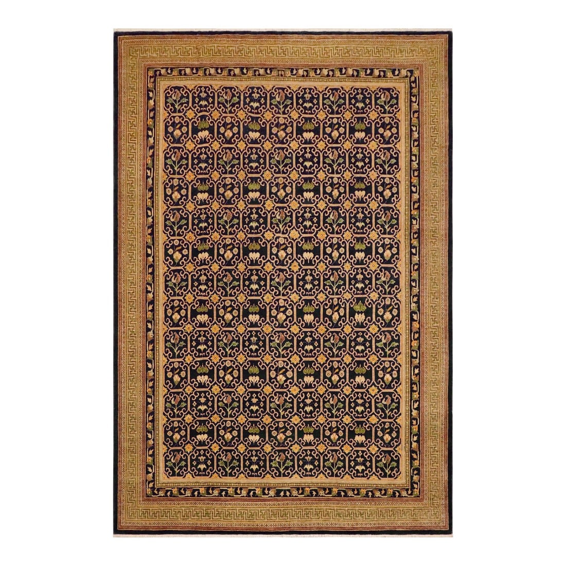1980s Shabby Chic Ziegler Blue Green Hand-Knotted Wool Rug - 9'1'' X 11'5'': This magnificent Persian-influenced Turkish hand-knotted rug is made by skilled artisans who have the ability to create the most exceptional vegetable dyes and use hand-spun wool. It's a