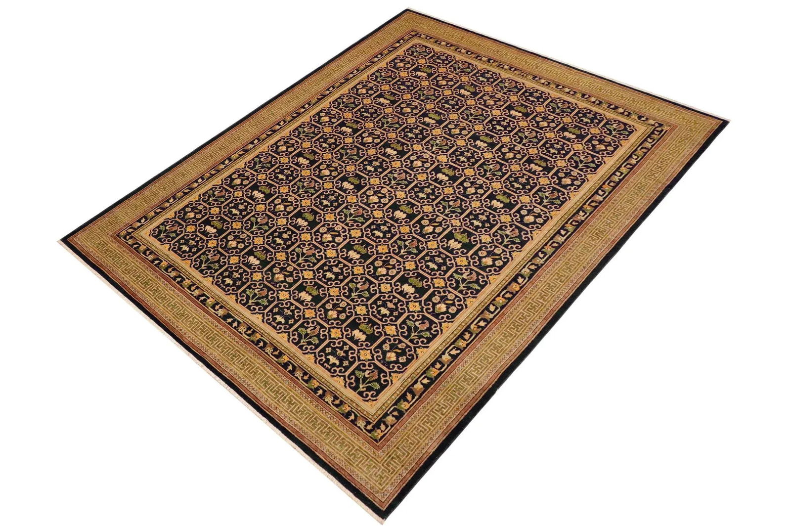 1980s Shabby Chic Ziegler Blue Green Hand-Knotted Wool Rug - 9'1'' X 11'5'' - 3