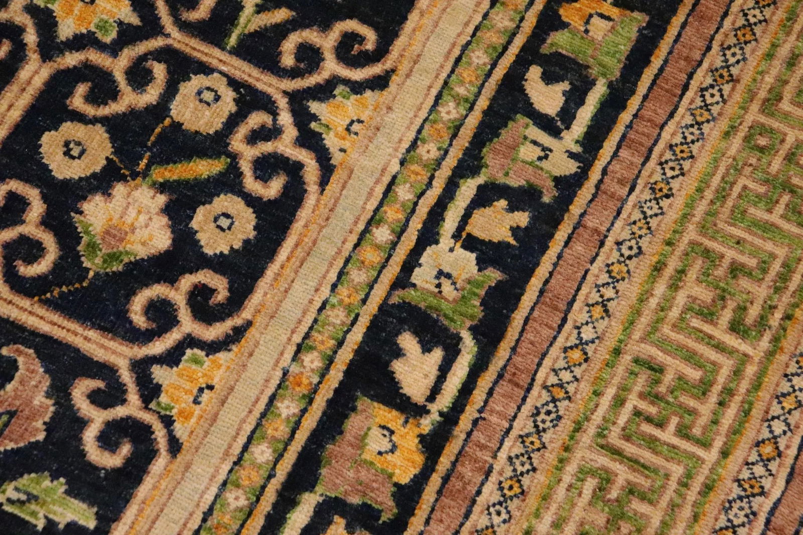 1980s Shabby Chic Ziegler Blue Green Hand-Knotted Wool Rug - 9'1'' X 11'5'' - 6