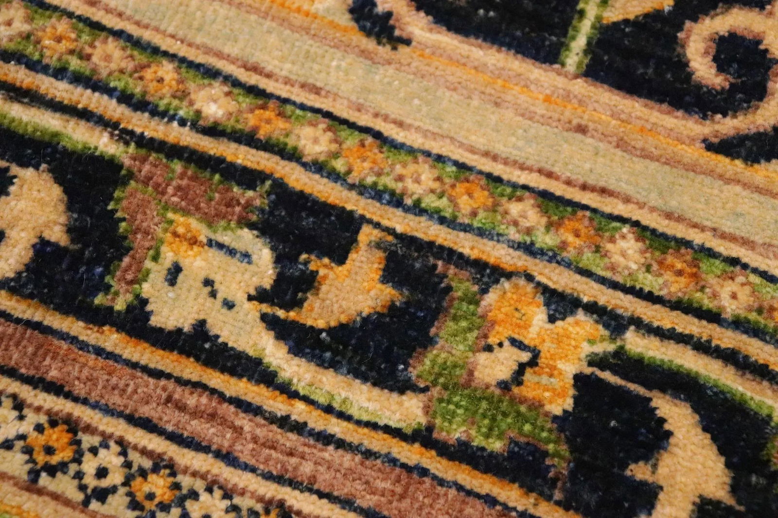 1980s Shabby Chic Ziegler Blue Green Hand-Knotted Wool Rug - 9'1'' X 11'5'' - 7