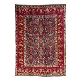 Blue Vintage Persian Tabriz Handmade Wool Rug With Allover Floral Motif