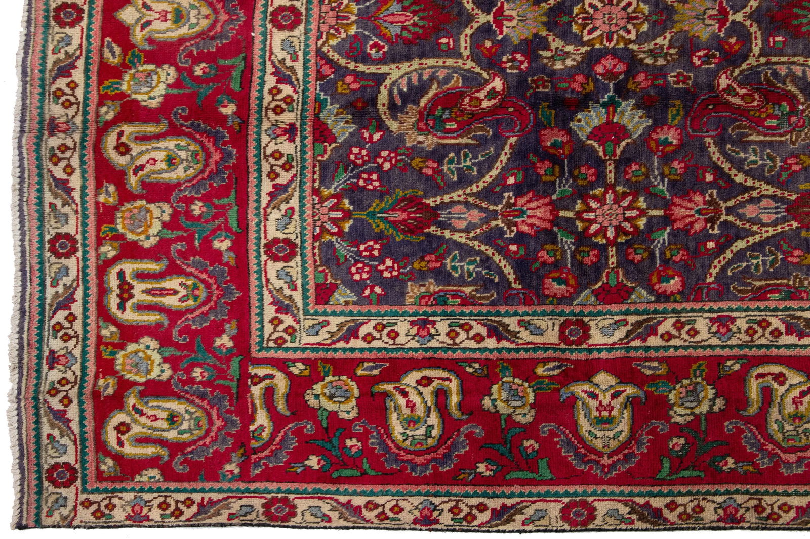 Blue Vintage Persian Tabriz Handmade Wool Rug With Allover Floral Motif - 3