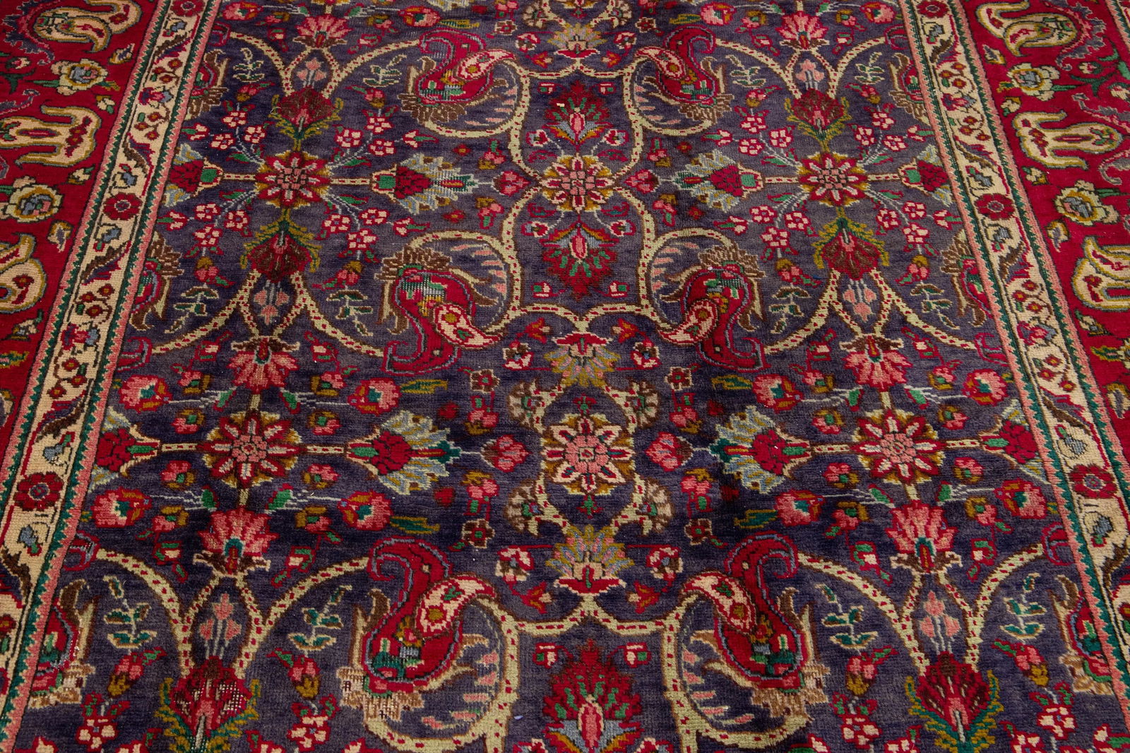 Blue Vintage Persian Tabriz Handmade Wool Rug With Allover Floral Motif - 6