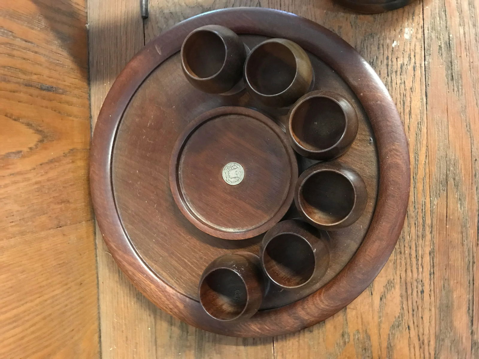 1960s Wood Decanter & Glasses Set- 8 Pieces - 7