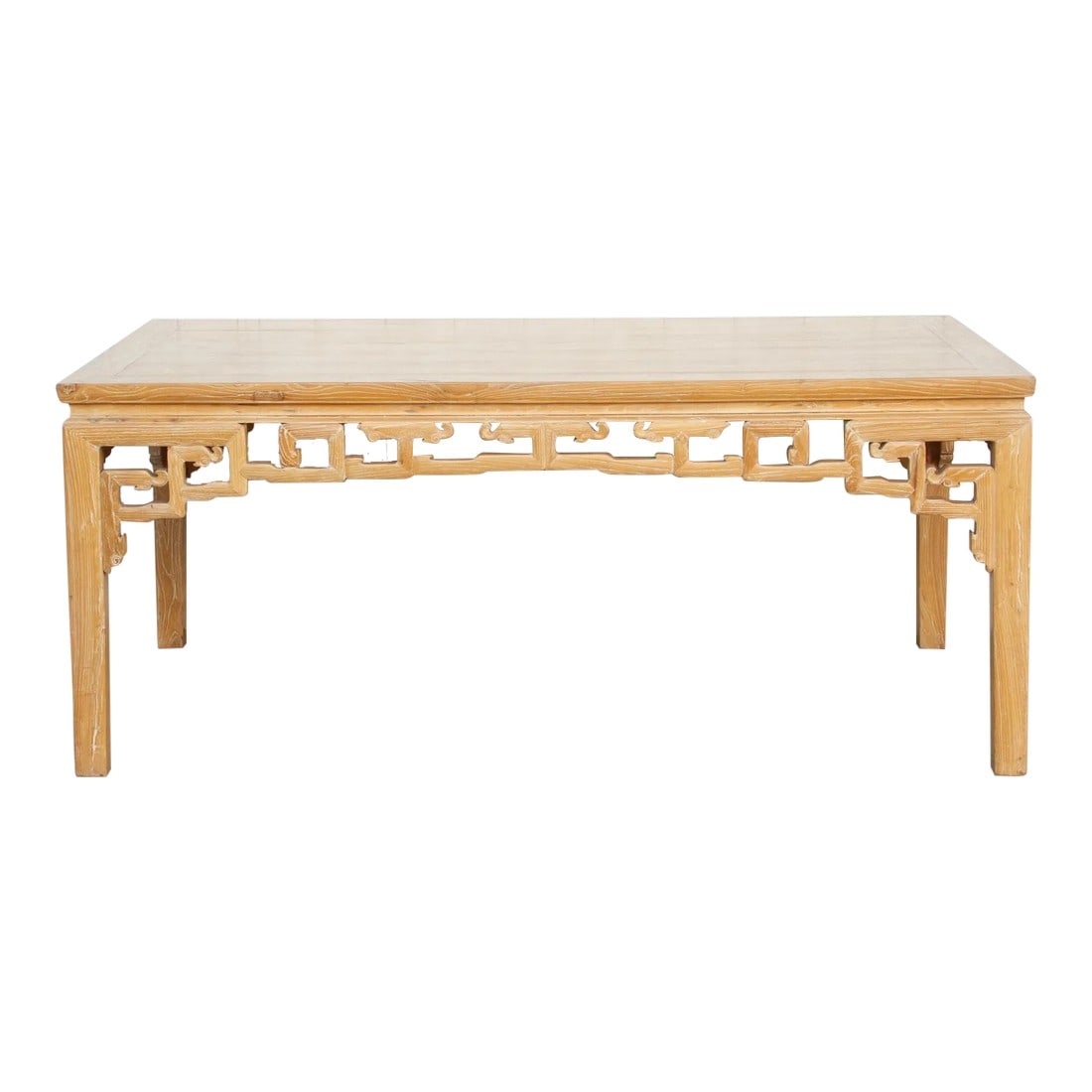 Reclaimed Elm Qing Style Dining Table: Reclaimed elm wood Qing style rectangular dining table. Meticulously reconstructed from old wood, this exquisite altar table seamlessly marries heritage craftsmanship with contemporary elegance.