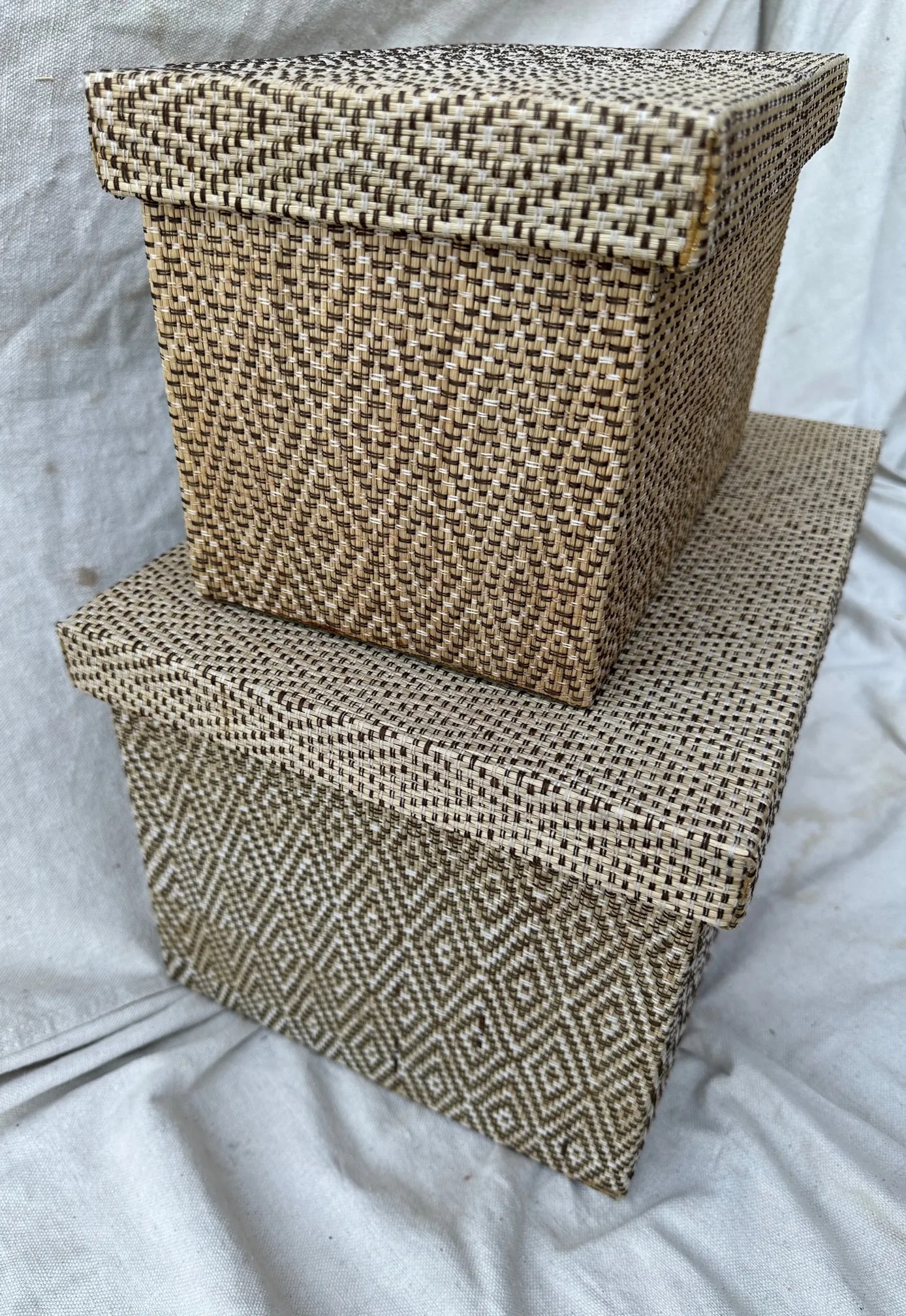 Pair of Woven Straw Nesting Boxes - 2