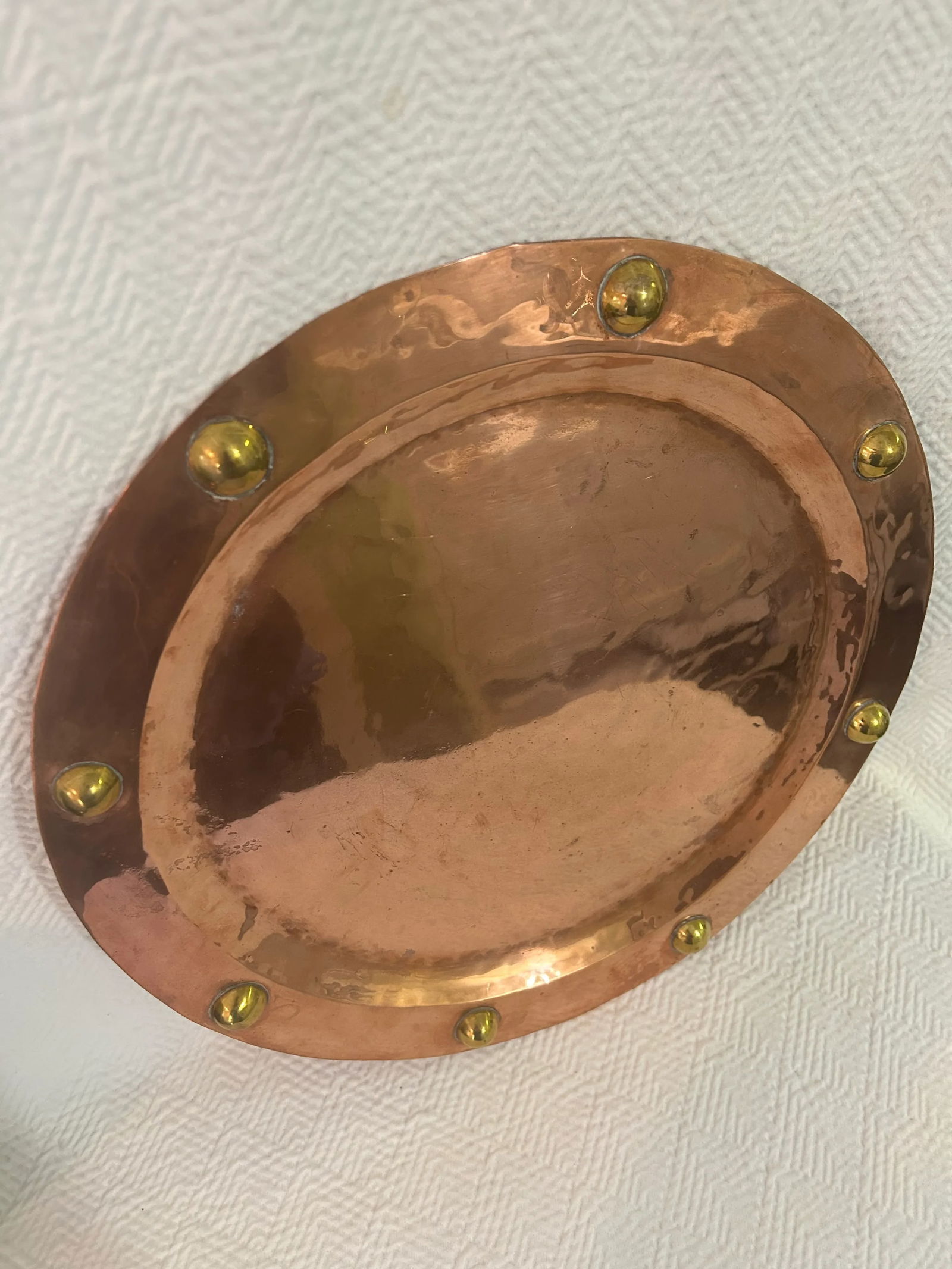 Mid 20th Century Hand Forged Copper Tray With Brass Buttons - 2