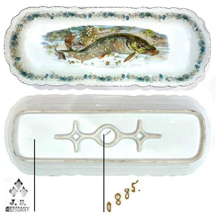 Antique Edwardian Porcelain Fish Service for Eight - Joseph Schachtel, Germany- 9 Pieces - 2