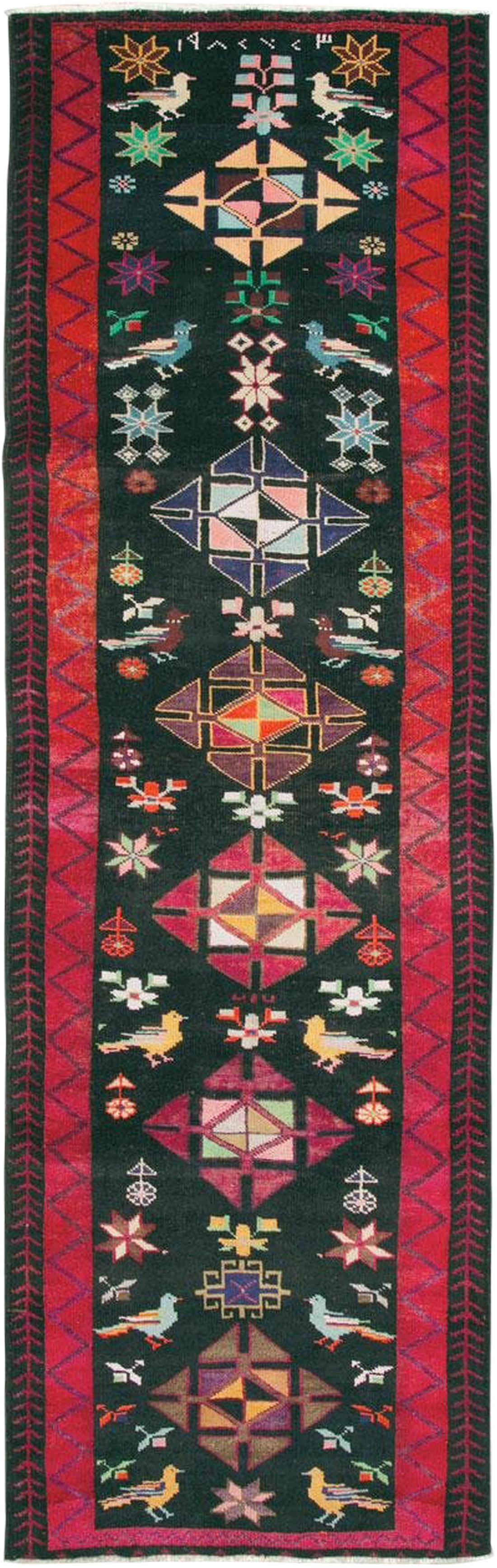 Vintage Persian Kurd Rug – Size: 3' 6" X 11' 6": A vintage Persian kurd rug from the mid-20th century. The kurds are a distinct ethnic group, speaking their own ancient language, kurdish, and are presently distributed across areas of northwest