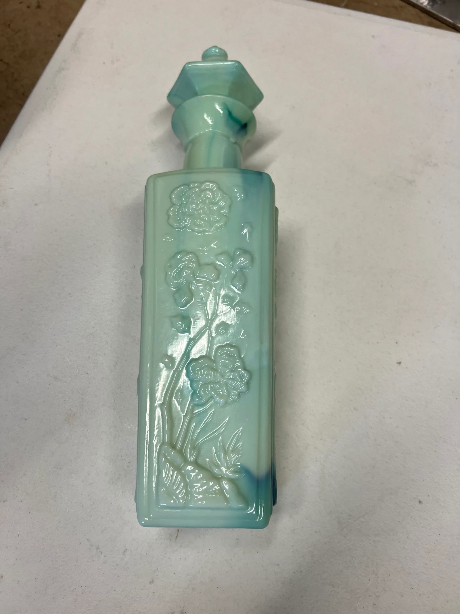 Vintage Green Jade Milk Glass Jim Beam Decanter - 3