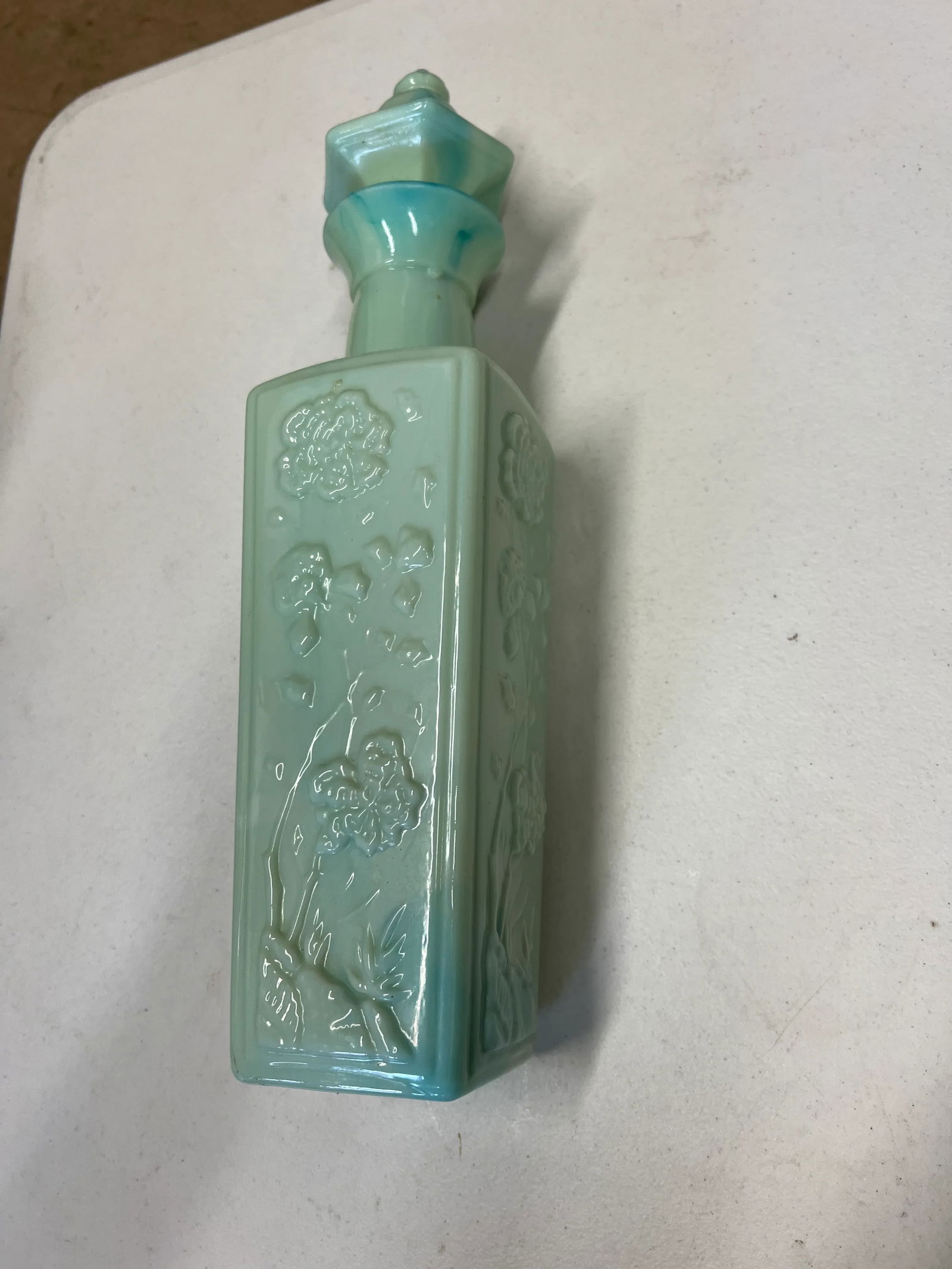 Vintage Green Jade Milk Glass Jim Beam Decanter - 5