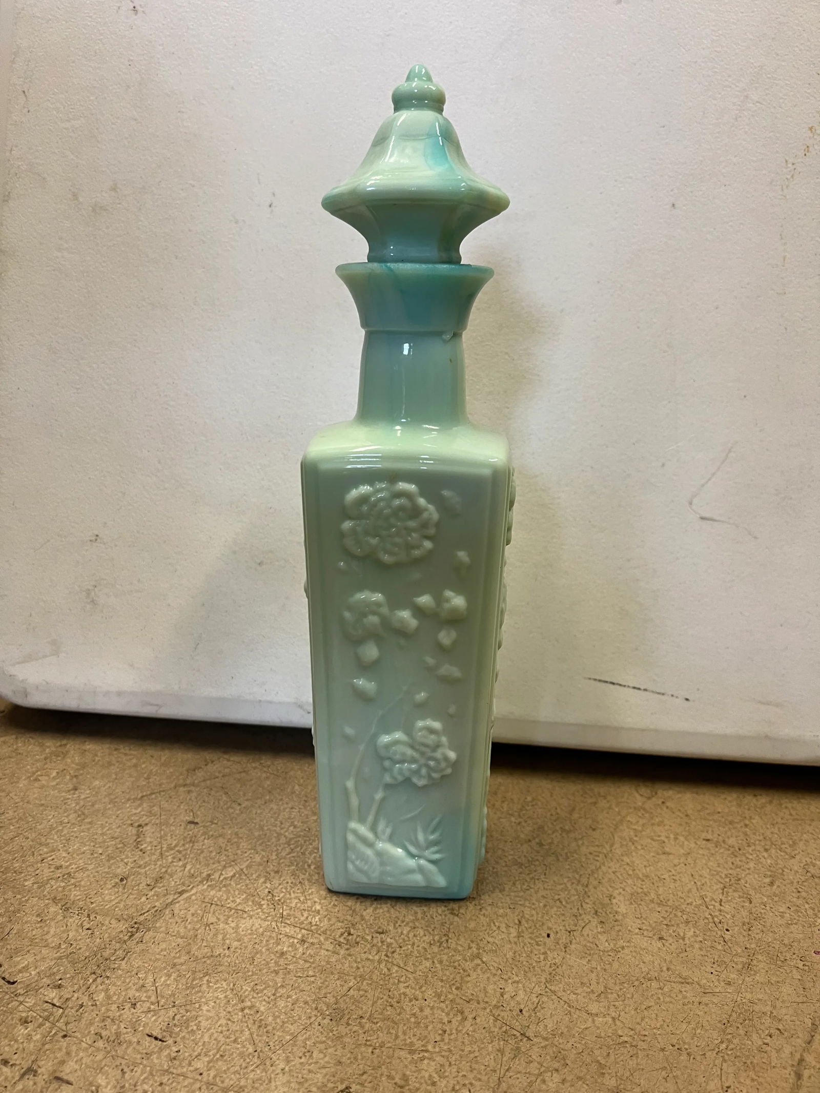 Vintage Green Jade Milk Glass Jim Beam Decanter - 6