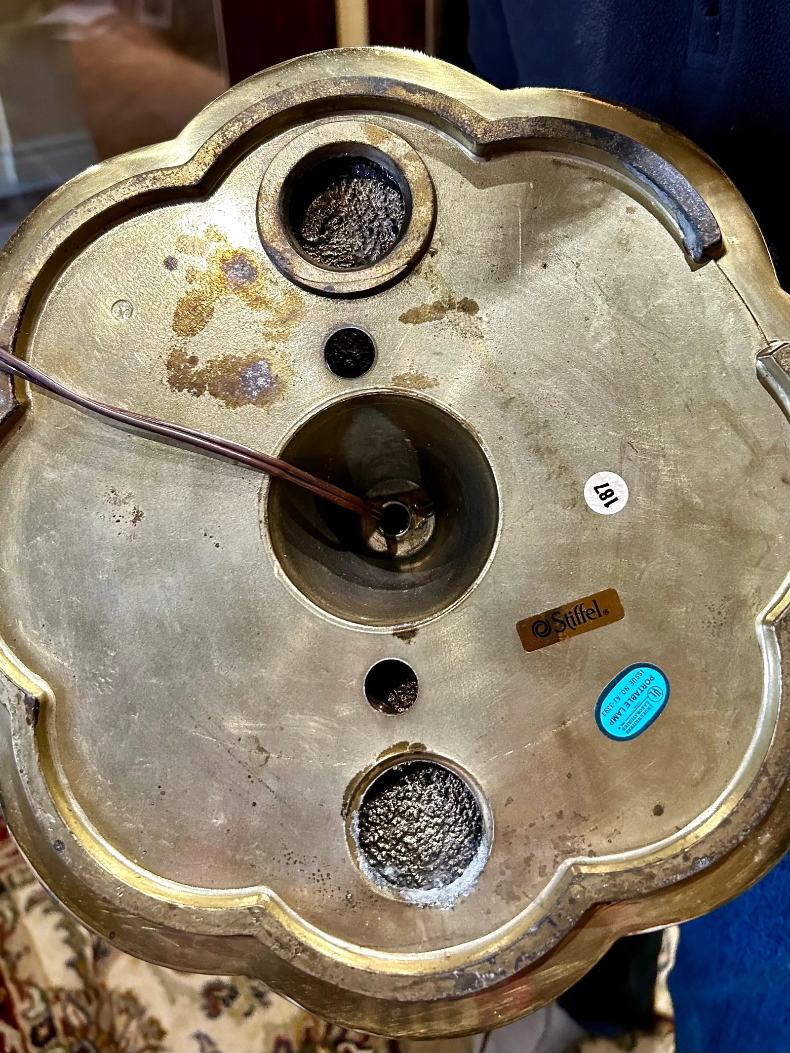 Vintage Stiffel Brass Tulip Torchiere Floor Lamp Original Milk Glass Diffuser - 12