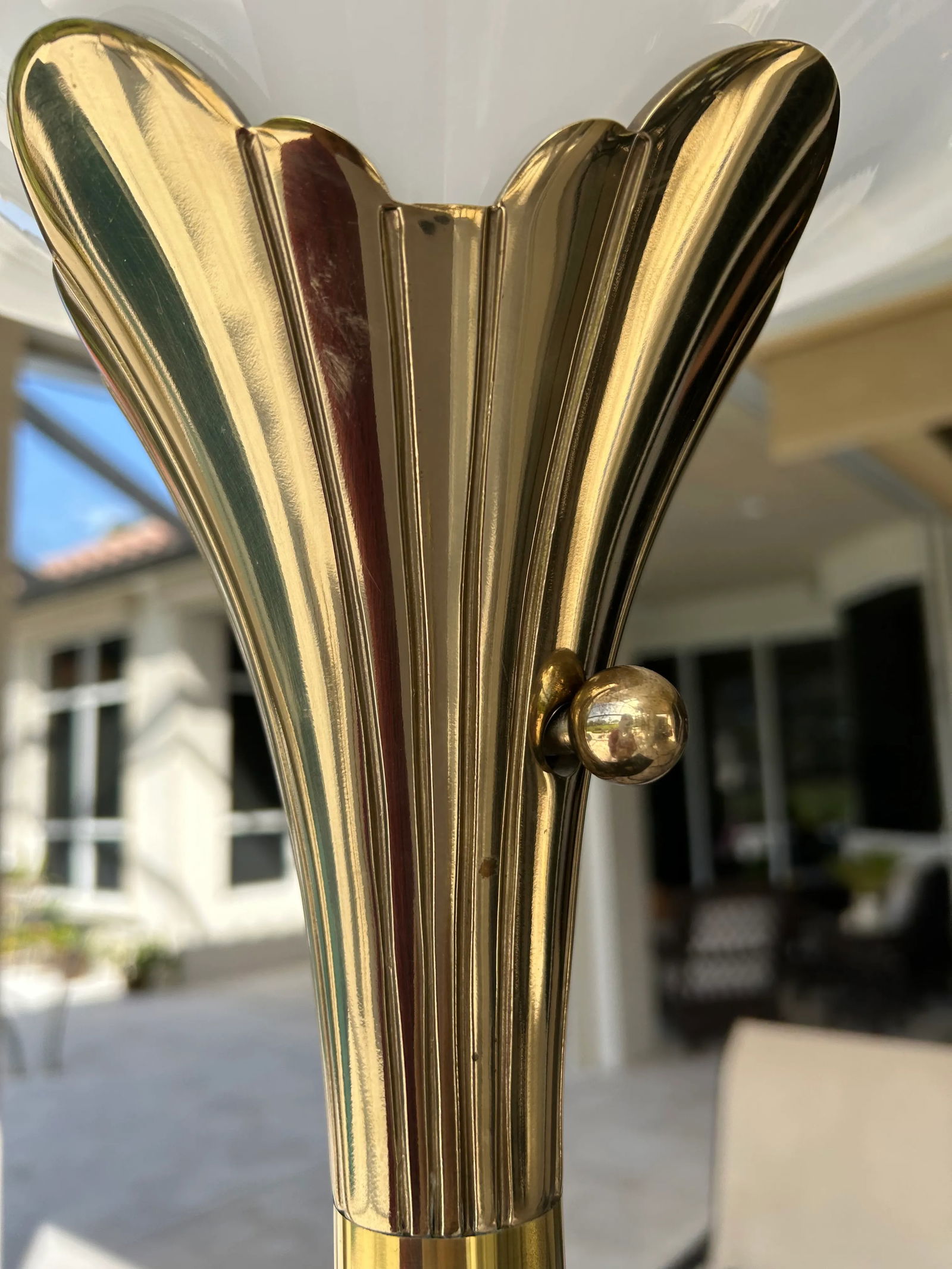 Vintage Stiffel Brass Tulip Torchiere Floor Lamp Original Milk Glass Diffuser - 4