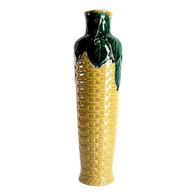 Tall Ceramic Dark Green Yellow Flower Vase