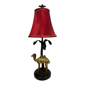 Chic Vintage Maitland-Smith Style Orientalist Brass and Bronze Camel Table Lamp by Oriental Accents