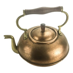 Vintage Copper and Wood Tea Kettle After Francis Sanderson