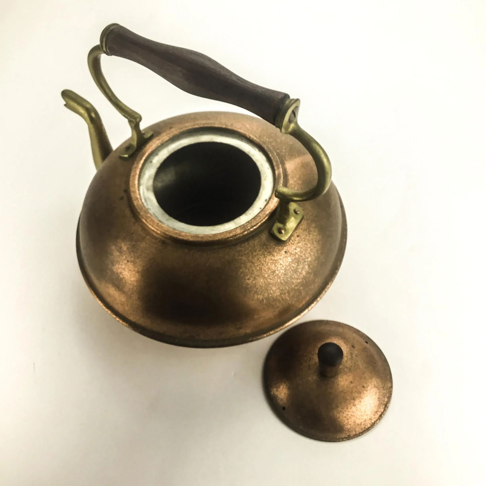 Vintage Copper and Wood Tea Kettle After Francis Sanderson - 3