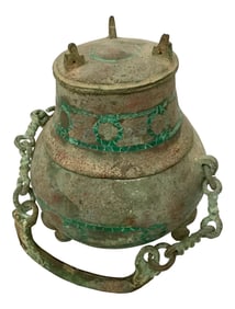 Antique Bronze Eastern Asia Wine Pot With Cup