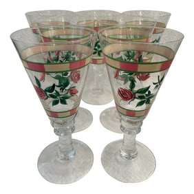 Early 21st Century Wedgwood "English Cottage" Hand Painted Goblets - a Set of 7