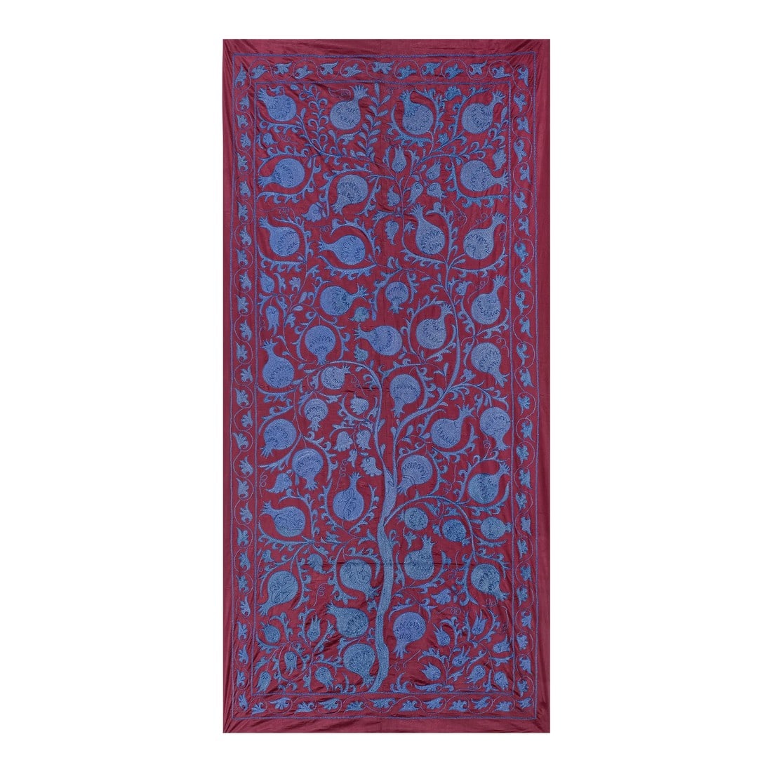 1970s Red Suzani Textile Art From Uzbekistan 3'1'' X 6'3'': Vintage Suzani from Samarkand, circa 1900s. Dimension; 37.4" x 74.8" / 95 x 190 Cm / 3'1" x 6'3" Material: 100% cotton. Condition: Vintage Origin: Uzbekistan Kindly note: - Depending on the screen