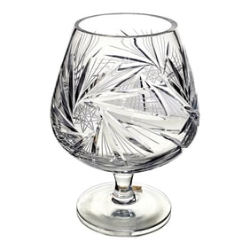 German Handcut Lead Crystal Giant Snifter Glass With Pinwheel Pattern, 9" Vintage Centerpiece