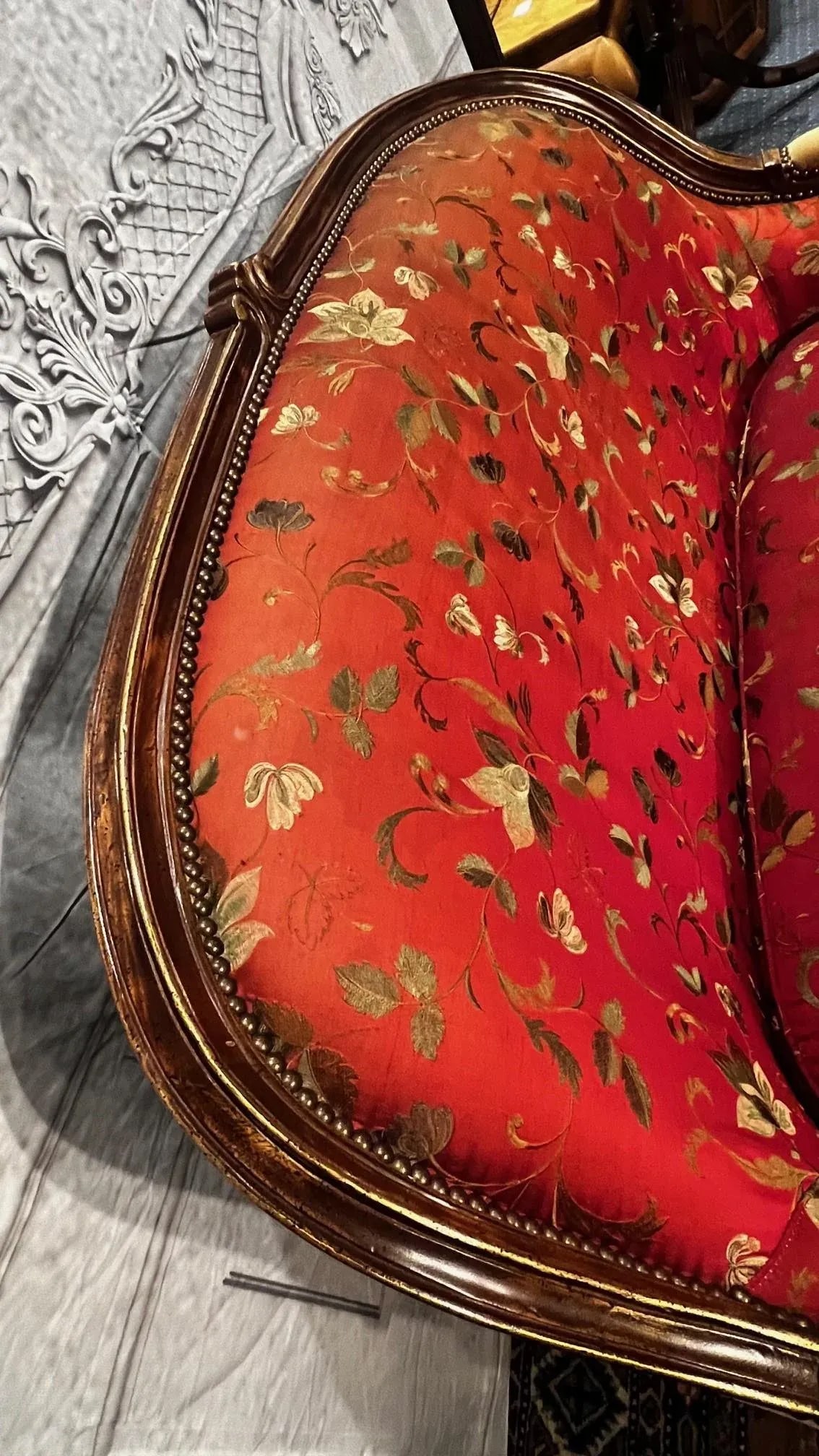 1990s Custom-Made Vintage French Suede and Fabric Carved Settee - 10