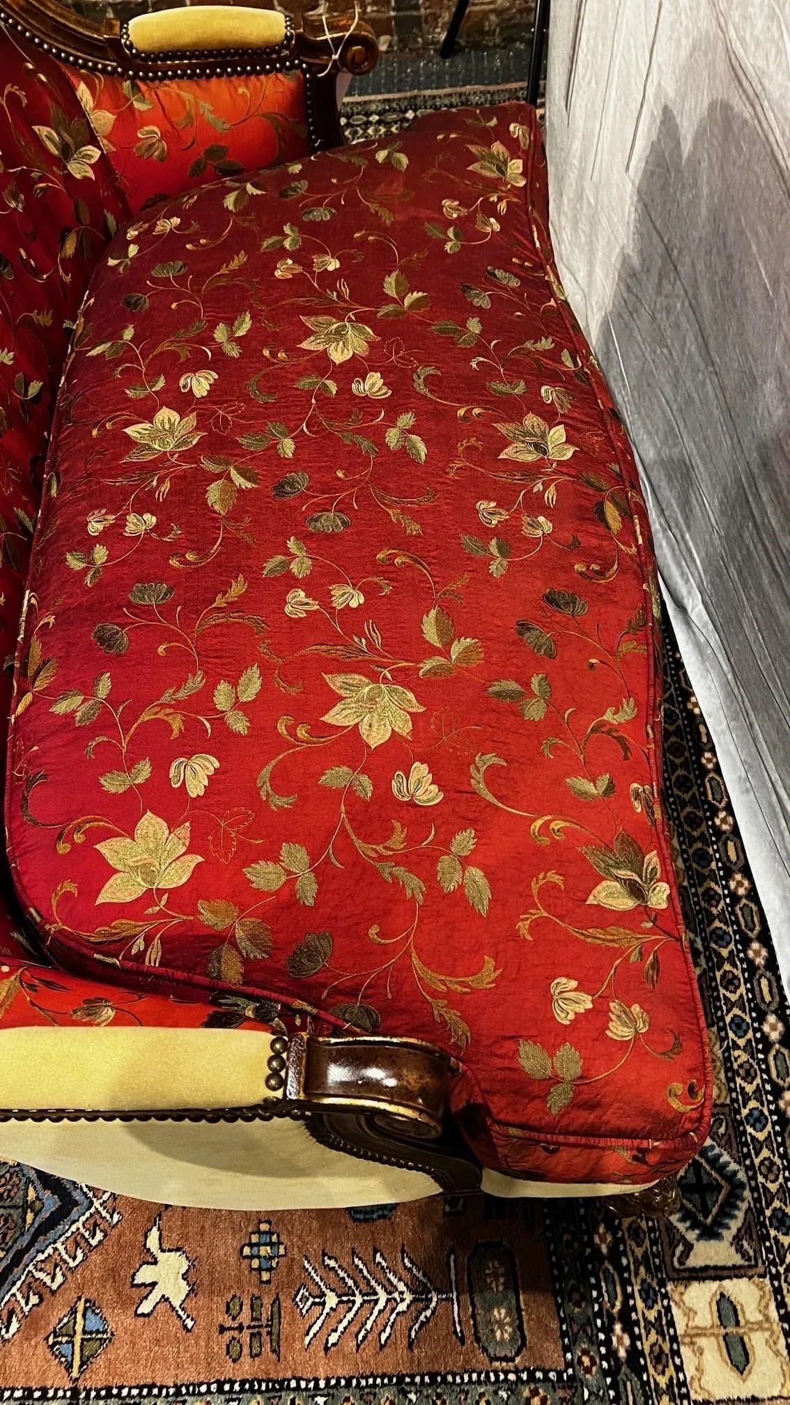 1990s Custom-Made Vintage French Suede and Fabric Carved Settee - 11