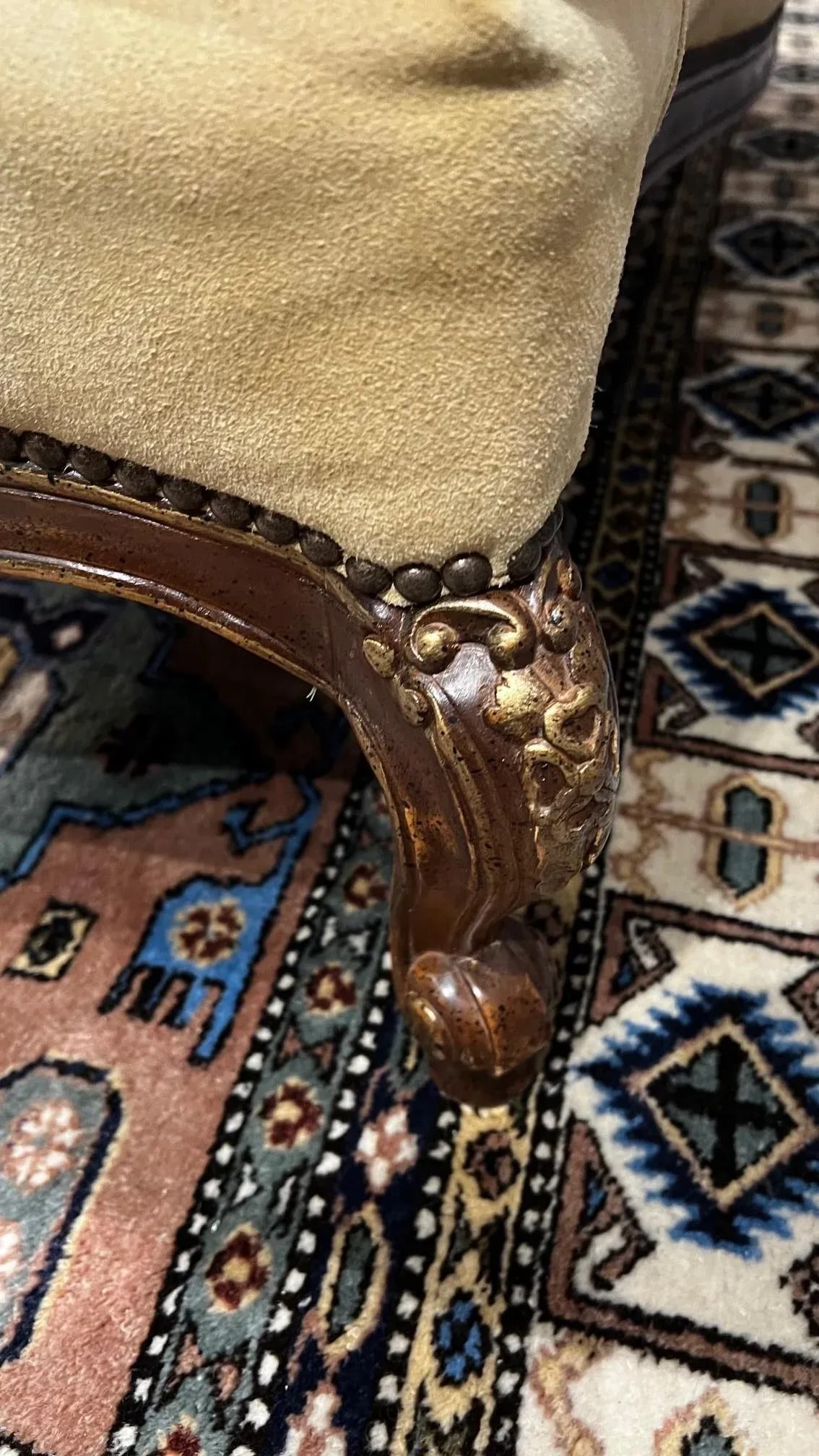 1990s Custom-Made Vintage French Suede and Fabric Carved Settee - 12