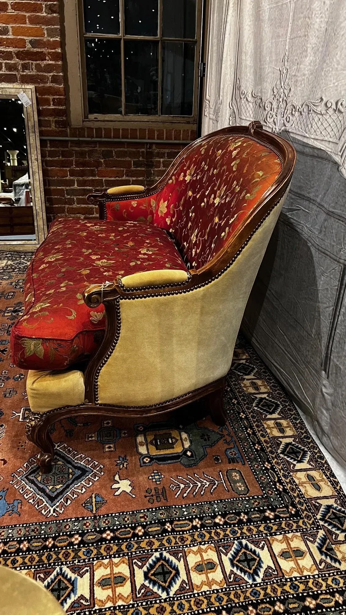 1990s Custom-Made Vintage French Suede and Fabric Carved Settee - 4