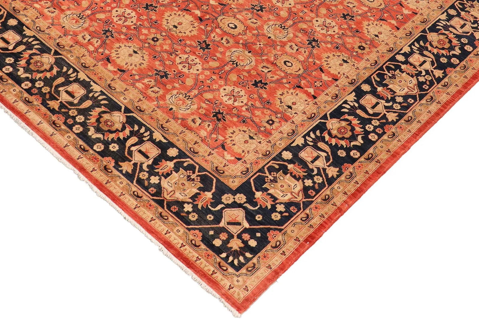 1990s Boho Chic Ziegler Red Blue Hand-Knotted Wool Rug - 10'1'' X 13'2'' - 6