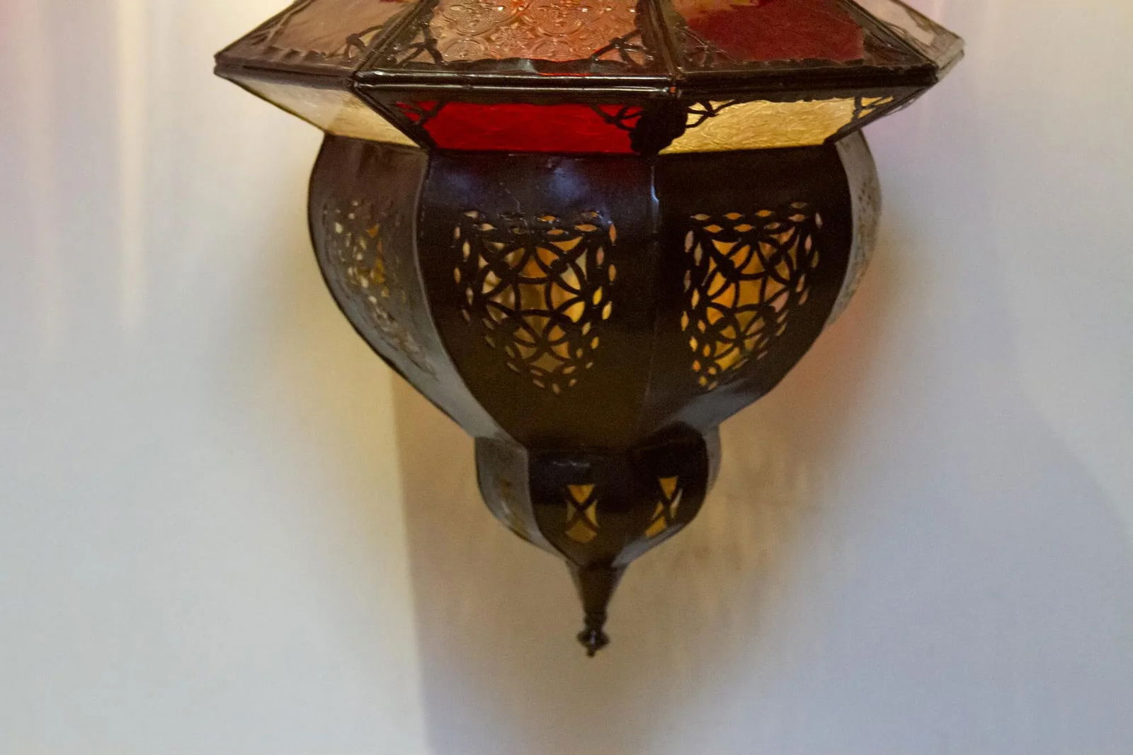 Red & White Moroccan Glass Lantern - 4