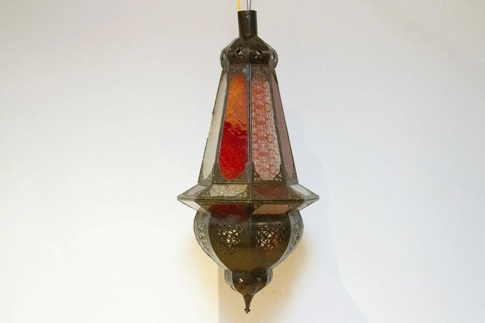 Red & White Moroccan Glass Lantern - 5