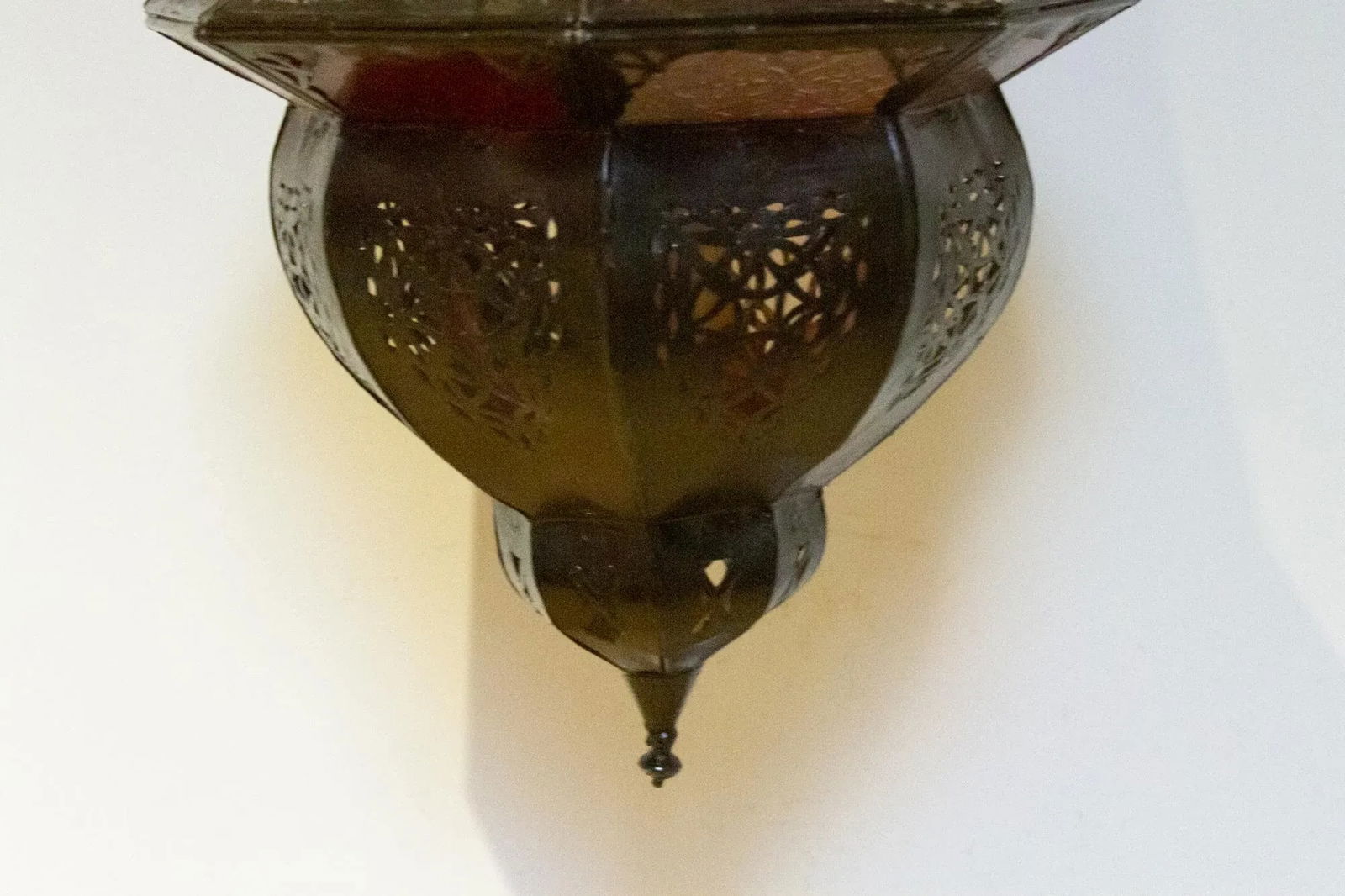 Red & White Moroccan Glass Lantern - 6