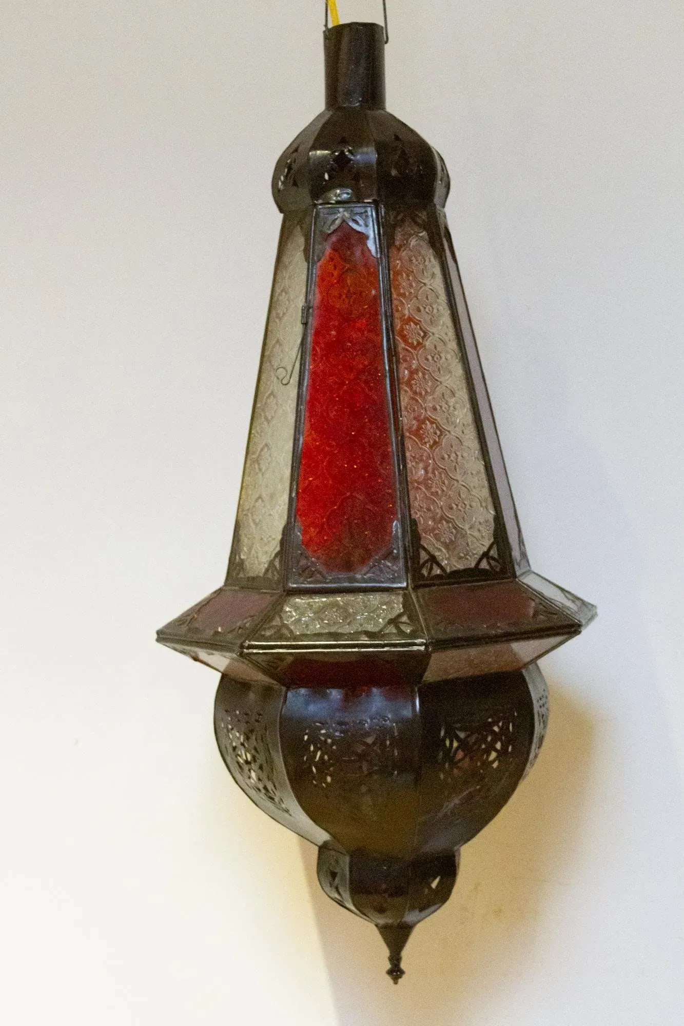 Red & White Moroccan Glass Lantern - 8