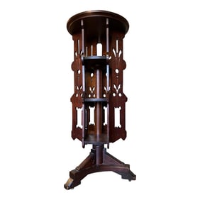 Late 19th Century Victorian Walnut Wood Revolving Bookcase