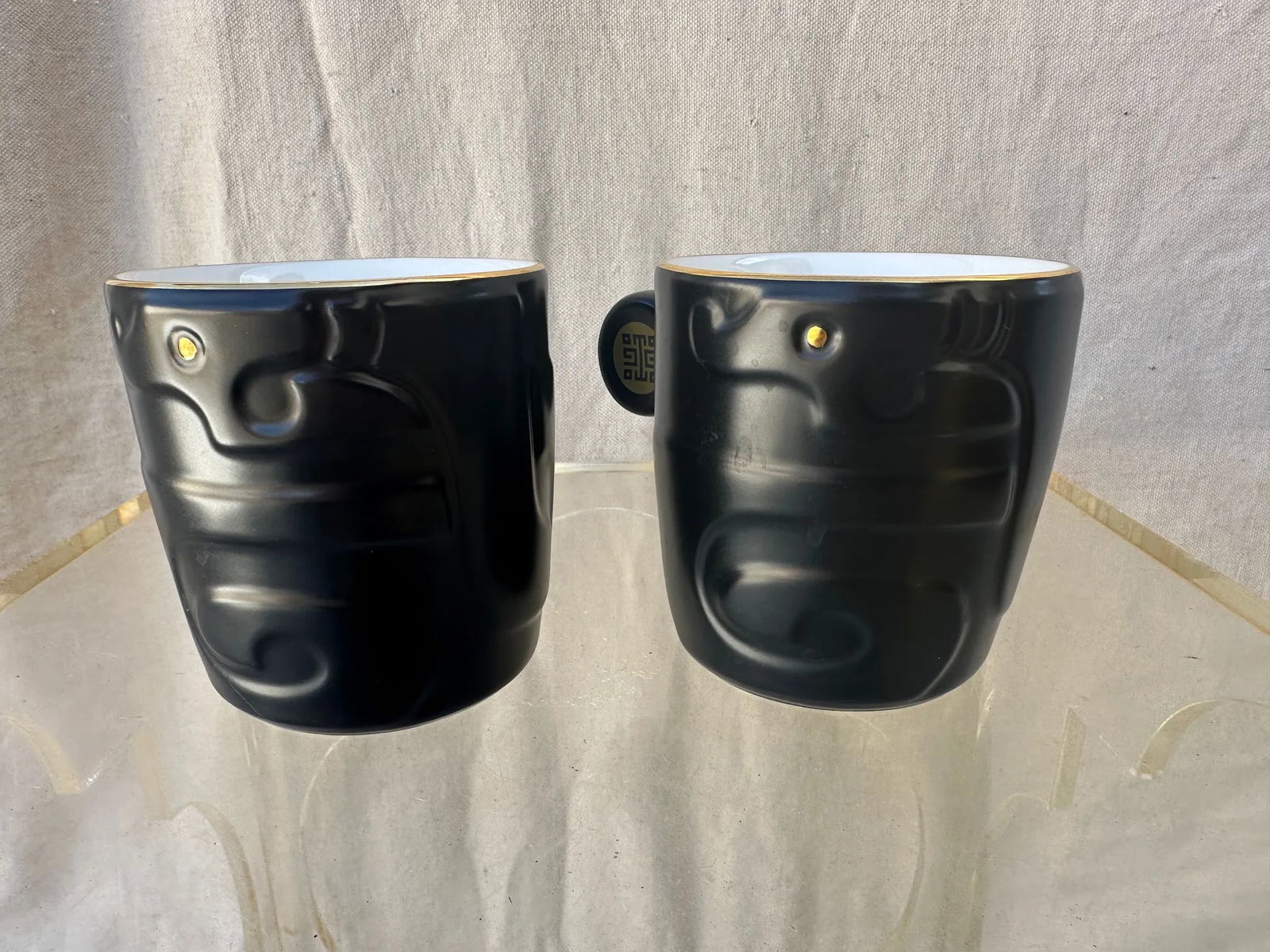 Pair of National Palace Museum Black Mugs - 6