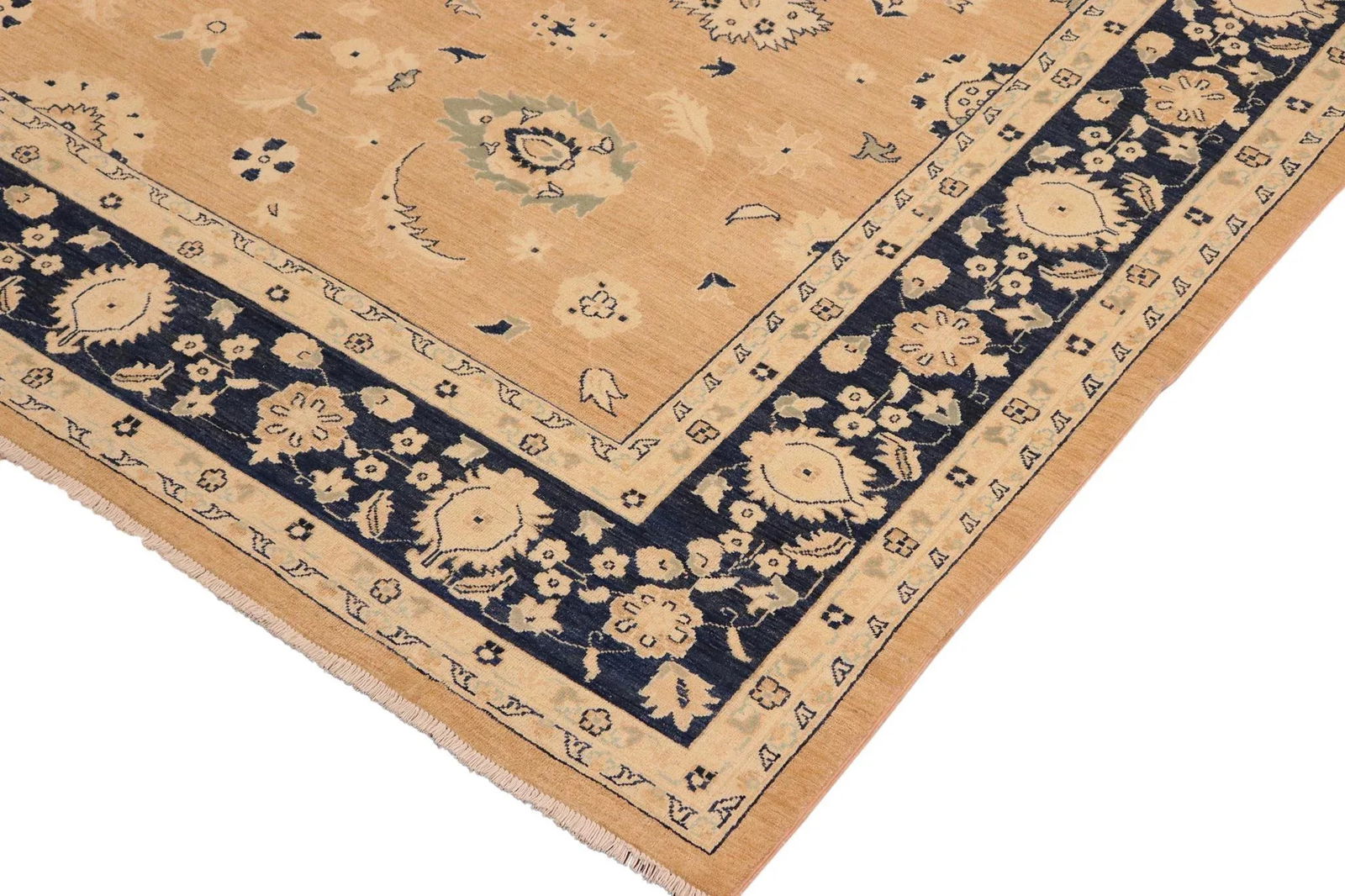 1990s Classic Ziegler Brown Blue Hand-Knotted Wool Rug - 10'0'' X 13'9'' - 4