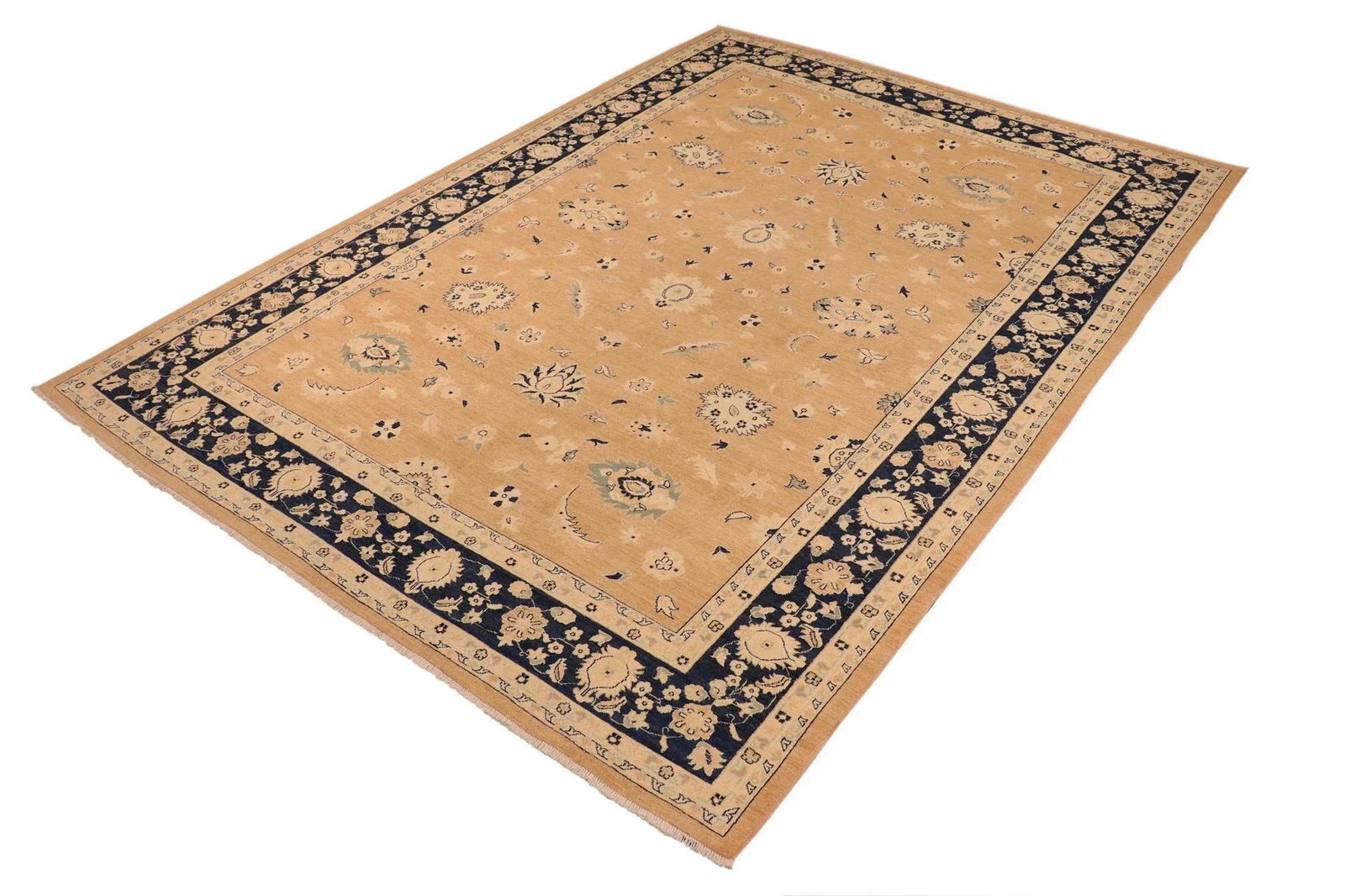 1990s Classic Ziegler Brown Blue Hand-Knotted Wool Rug - 10'0'' X 13'9'' - 7