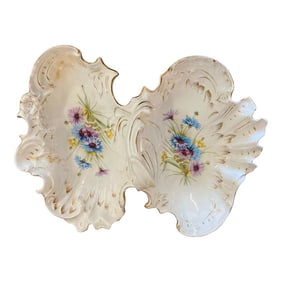 Late 19th Century Carl Tielsch Ct German Porcelain Double Sided Floral Dish With Handle